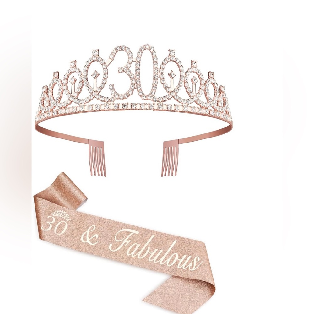 Elegant 30th Birthday Rose Gold Tiara & Sash Set 👑✨